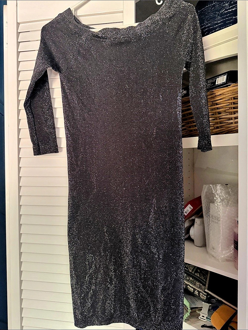 BeBe…Long Sleeve Sparkle Midi Dress in Black Like New